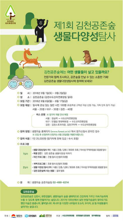 생명의숲, 김천 공존숲 생물다양성탐사 개최