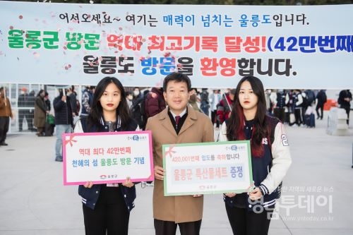 울릉군 입도객 42만번째 역대최고기록 이벤트 개최