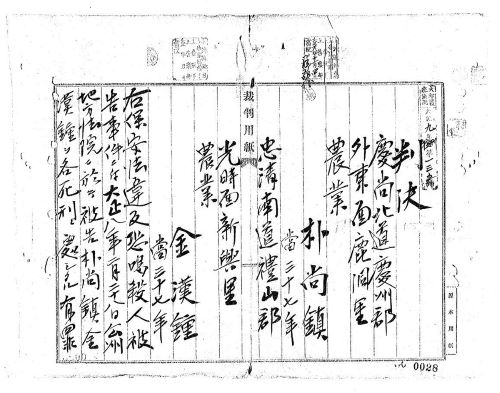 1920년 9월 11일 박상진.김한종 대구복심법원 판결문(국가기록원 소장)
